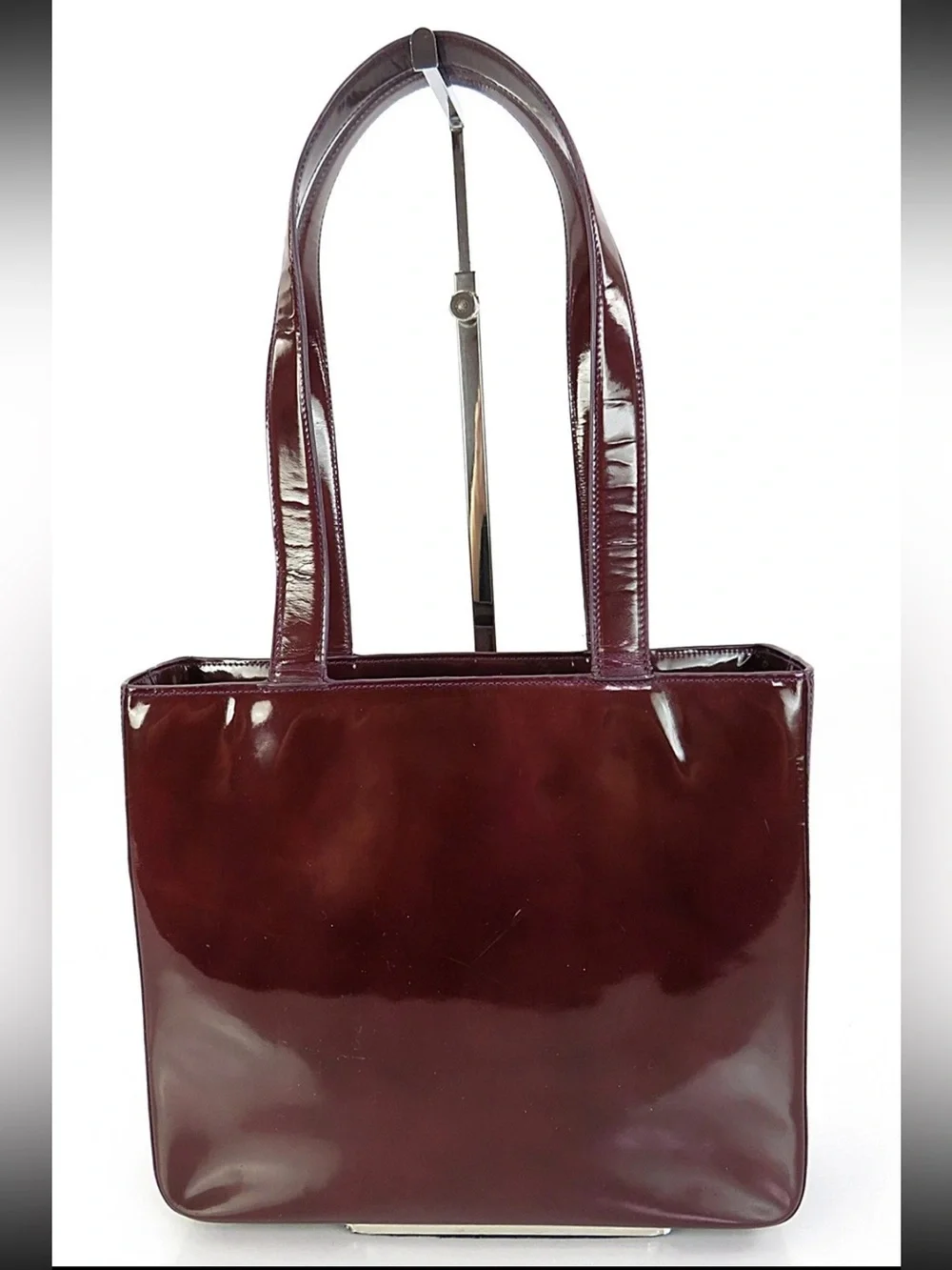CHANEL Patent Leather Tote Bag in Deep Burgundy